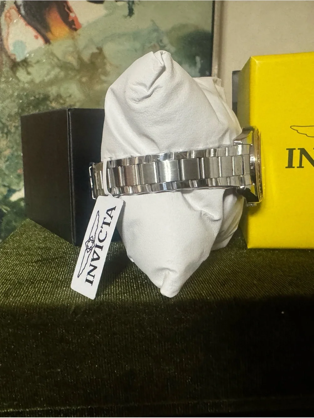 Invicta Silver Tone Watch with Yellow Accent Box